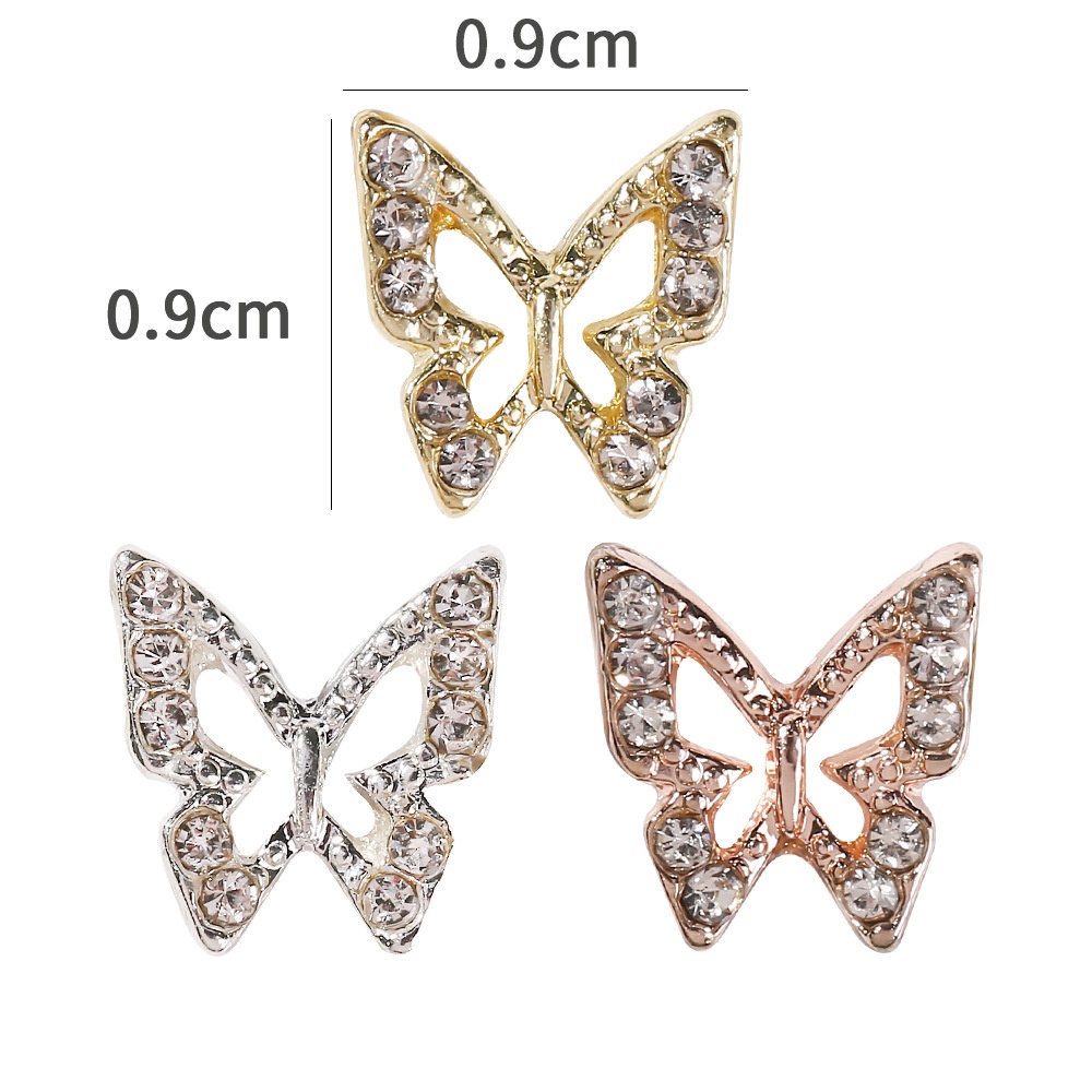 Set 10 Phụ Kiện Trang Trí Móng Tay Hình Hoa Bướm Bằng Hợp Kim Thủy Tinh Sang Trọng diy