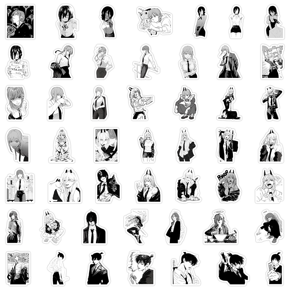 100 Miếng Dán Trang Trí Mũ Bảo Hiểm / Bút Chì Hình anime Màu Trắng Đen