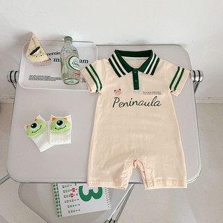Thời trang mùa hè hoạt hình dễ thương gấu sọc ngắn tay áo liền quần cotton trang phục cho quần áo bé trai bé gái 0-2 tuổi