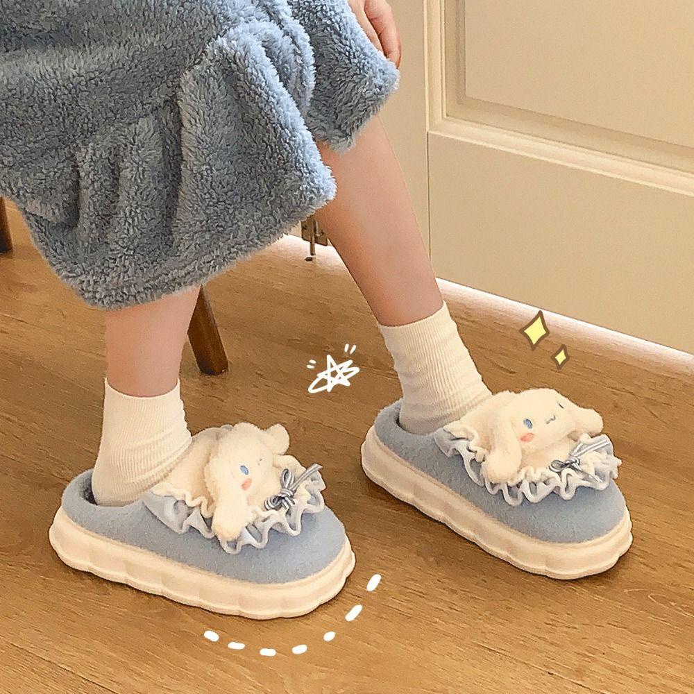 Shanhai Dép Bông Mềm Đi Trong Nhà Mùa Đông Họa Tiết Hoạt Hình melody kt pompom purin