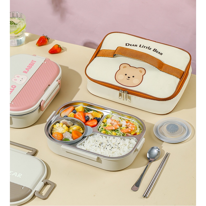 Hộp đựng cơm SHIKUMI inox304 1500ml kèm đũa thìa hộp đựng cơm văn phòng