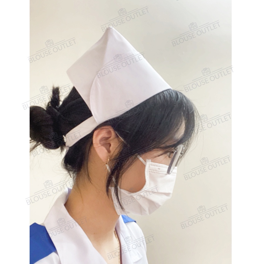 Mũ blouse trắng điều dưỡng, y tá, nhân viên y tế - nón blue trắng y tế 3 lá