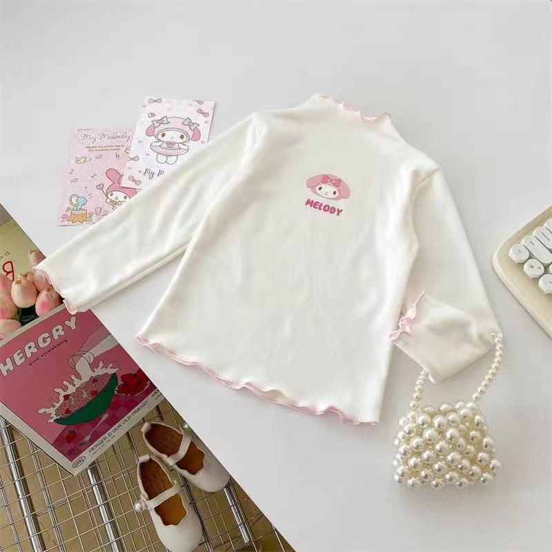 Áo Thun Tay Dài Cổ Cao 90-140cm In Họa Tiết Hoạt Hình Dễ Thương Thời Trang Xuân Thu Cho Bé Gái