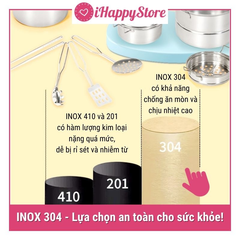 Bộ Đồ Chơi Nấu Ăn Cho Bé 48 Chi Tiết Mini Inox 304 - iHappyStore
