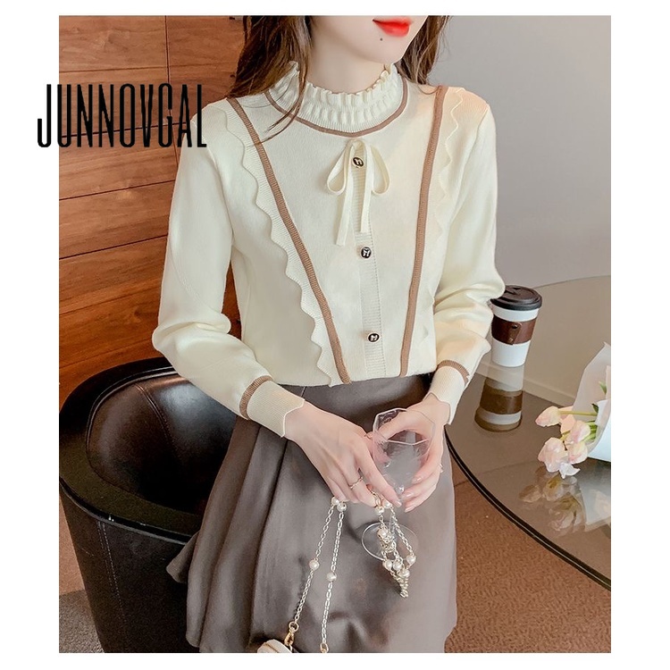 Áo Sweater Cổ Rùa Tay Dài Dáng Ôm Màu Trơn Đính Nơ Thời Trang 2023 Mới