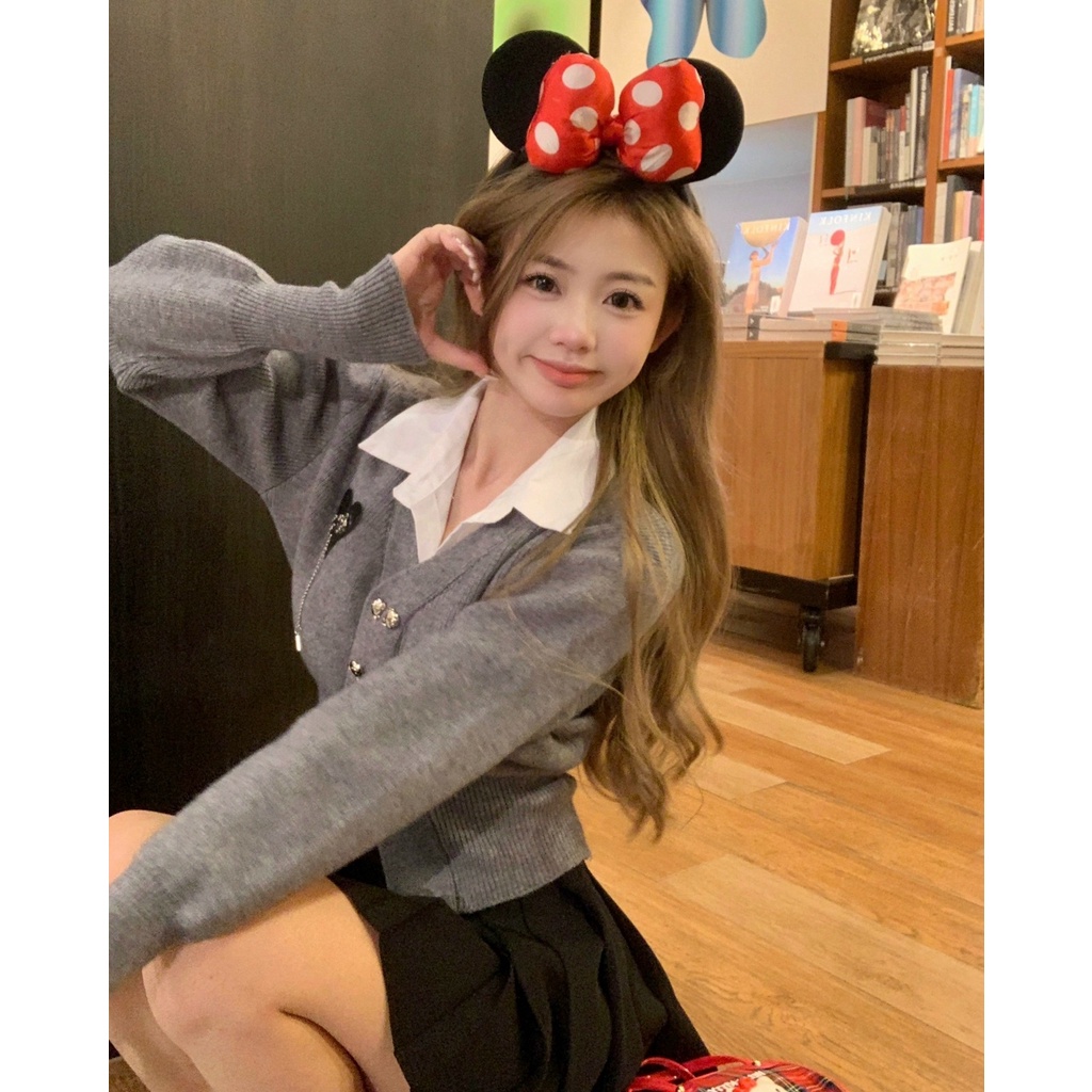 LIVE GREAT Set Áo Len polo Tay Dài Và Chân Váy Ngắn Thời Trang Thanh Lịch Dành Cho Nữ