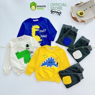   BÉ 10-21KG  Đồ Bộ Dài Tay Cho Bé Trai KIMCHIBABY Vải Nỉ Da Cá Hoạ Tiết Khủng Long Bộ Nỉ Cho Bé Mặc Thu Đông KCTD317 