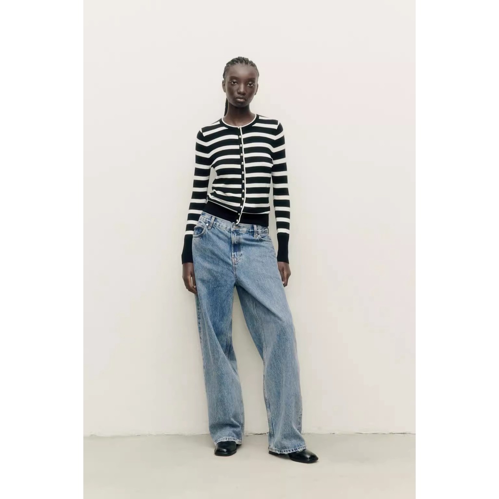 Zara Áo Khoác cardigan Dệt Kim Họa Tiết Kẻ Sọc Ngọt Ngào Thời Trang Mùa Thu Cho Nữ 0506110 800