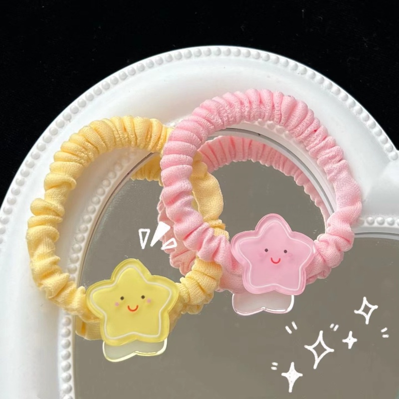 Dây Buộc Tóc Hình Tròn Nhỏ Họa Tiết Ngôi Sao Cười Dễ Thương Phong Cách Hàn Quốc