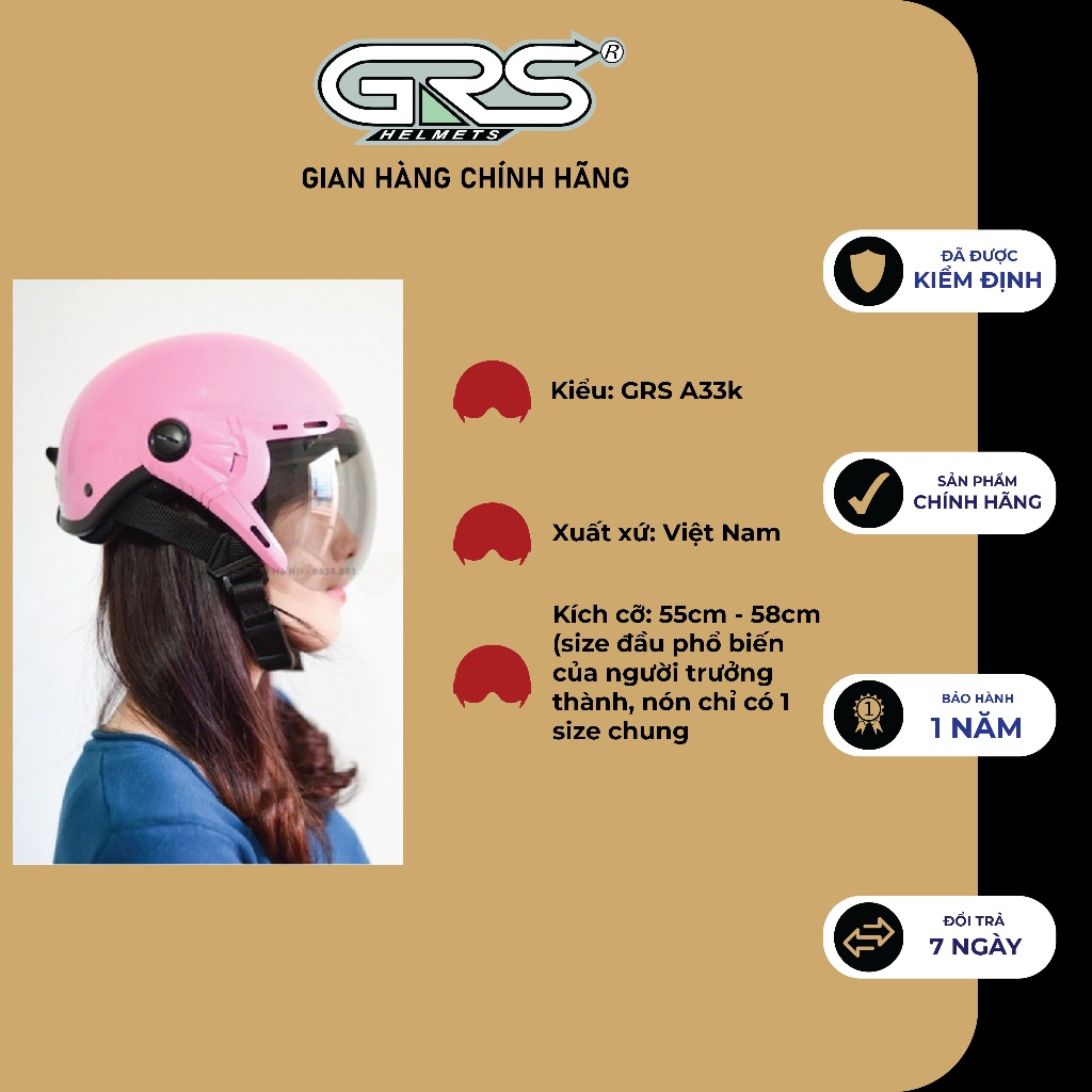 Mũ nón bảo hiểm nửa đầu có kính GRS A33k nhiều màu thoáng khí siêu hot