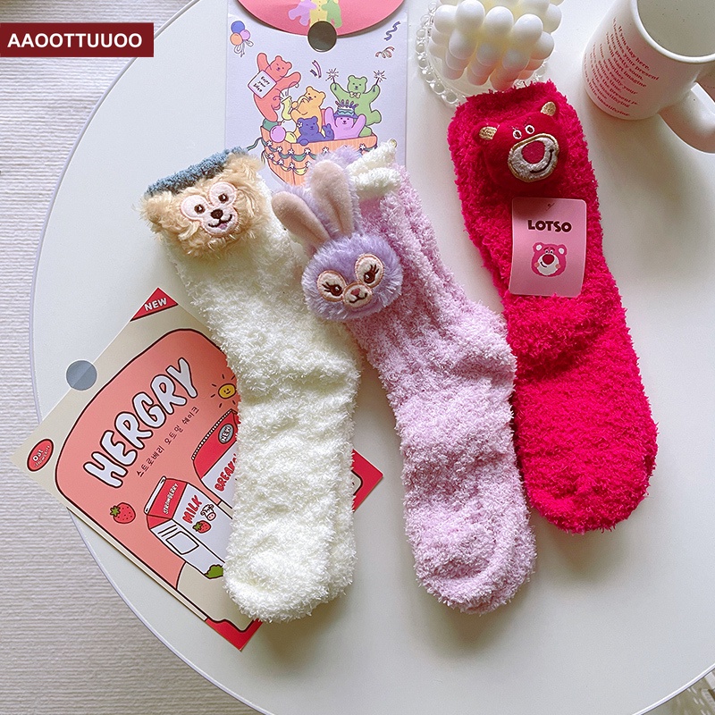 SANRIO Vớ Nhung San Hô Dày Dặn Ấm Áp Họa Tiết Hoạt Hình Dễ Thương Cho Nữ