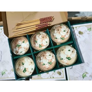 Bộ 6 Chén 6 Đũa Hình Hoa