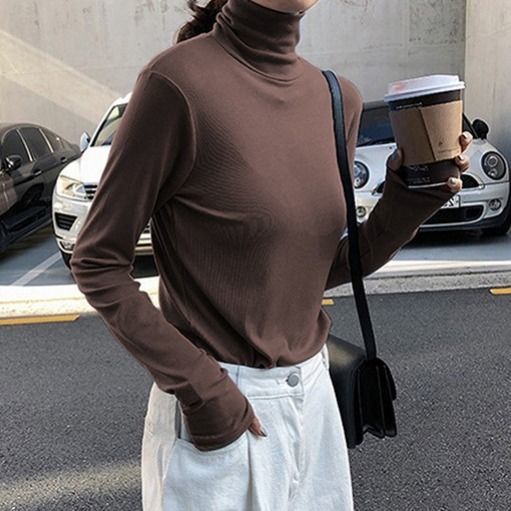 Áo Thun Tay Dài Cổ Cao Dáng Ôm Thời Trang Xuân Thu Cho Nữ