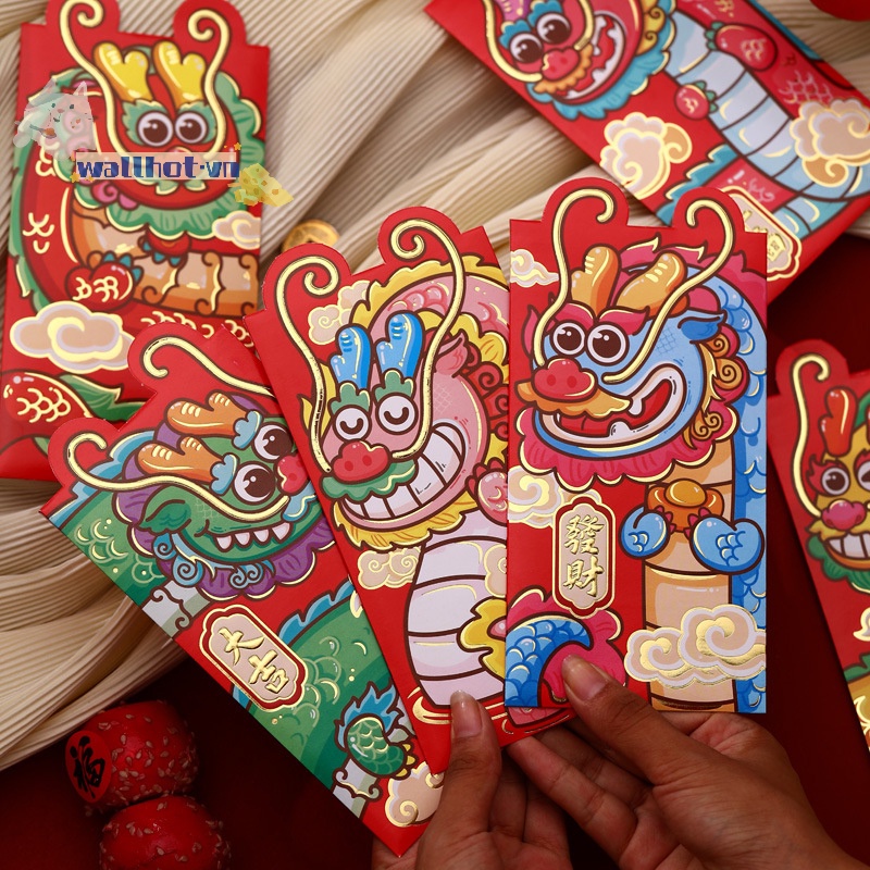 Set 6 Bao Lì Xì Hình Rồng Đỏ May Mắn Cho Năm Mới 2024