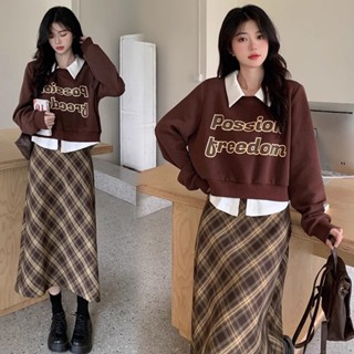  【Bess's house áo sweater nỉ+chân váy chữ a,áo sweater,váy nữ sang chảnh,set váy nữ,bộ váy nữ,áo thu đông nữ,Set Áo Len Dài Tay + Chân Váy Caro Thời Trang Nữ,set thu đông nữ,đồ thu đông nữ,set quần áo nữ,set đồ nữ đi chơi,set bộ,set đồ nữ bigsize 