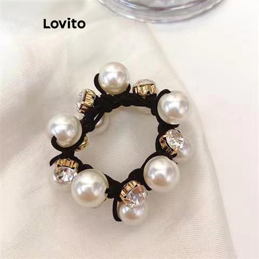 Lovito Dây buộc tóc ngọc trai trơn thông thường cho nữ LNA32335