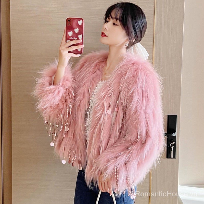 Áo Khoác Lông Cáo Cao Cấp Dáng Ngắn Phối Tua Rua Thời Trang Mùa Đông 2022