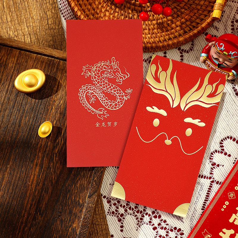 Bao Lì Xì Năm Mới 2024 Hình Chữ Nhật Họa Tiết Rồng Đỏ Đơn Giản Sáng Tạo