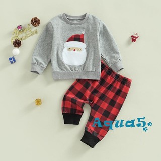 Set áo thun tay dài + quần dài họa tiết giáng sinh đáng yêu cho bé