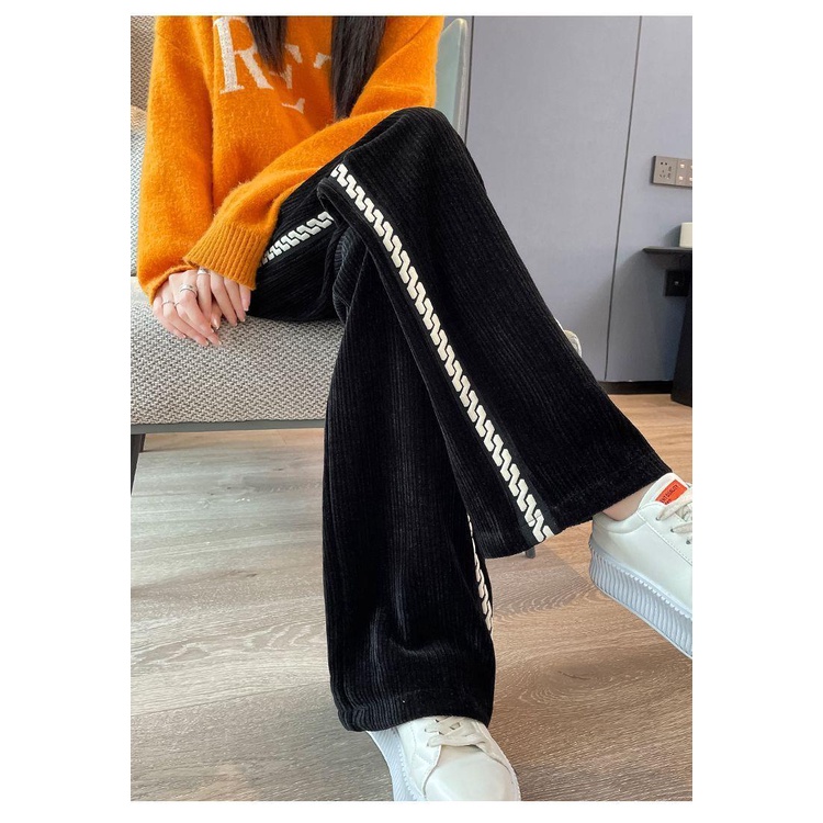 Quần Ống Rộng Cạp Cao Vải Lông Dày Mùa Thu Và Mùa Đông