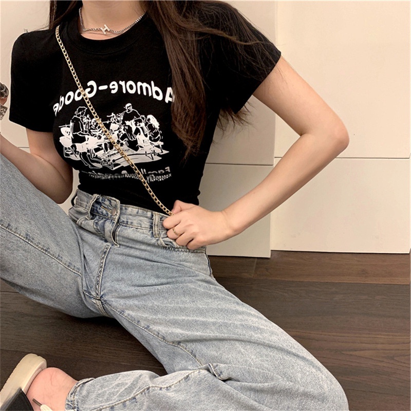 Áo Thun Tay Ngắn Thêu Hình Phong Cách Hàn Quốc Thời Trang Cho Nữ