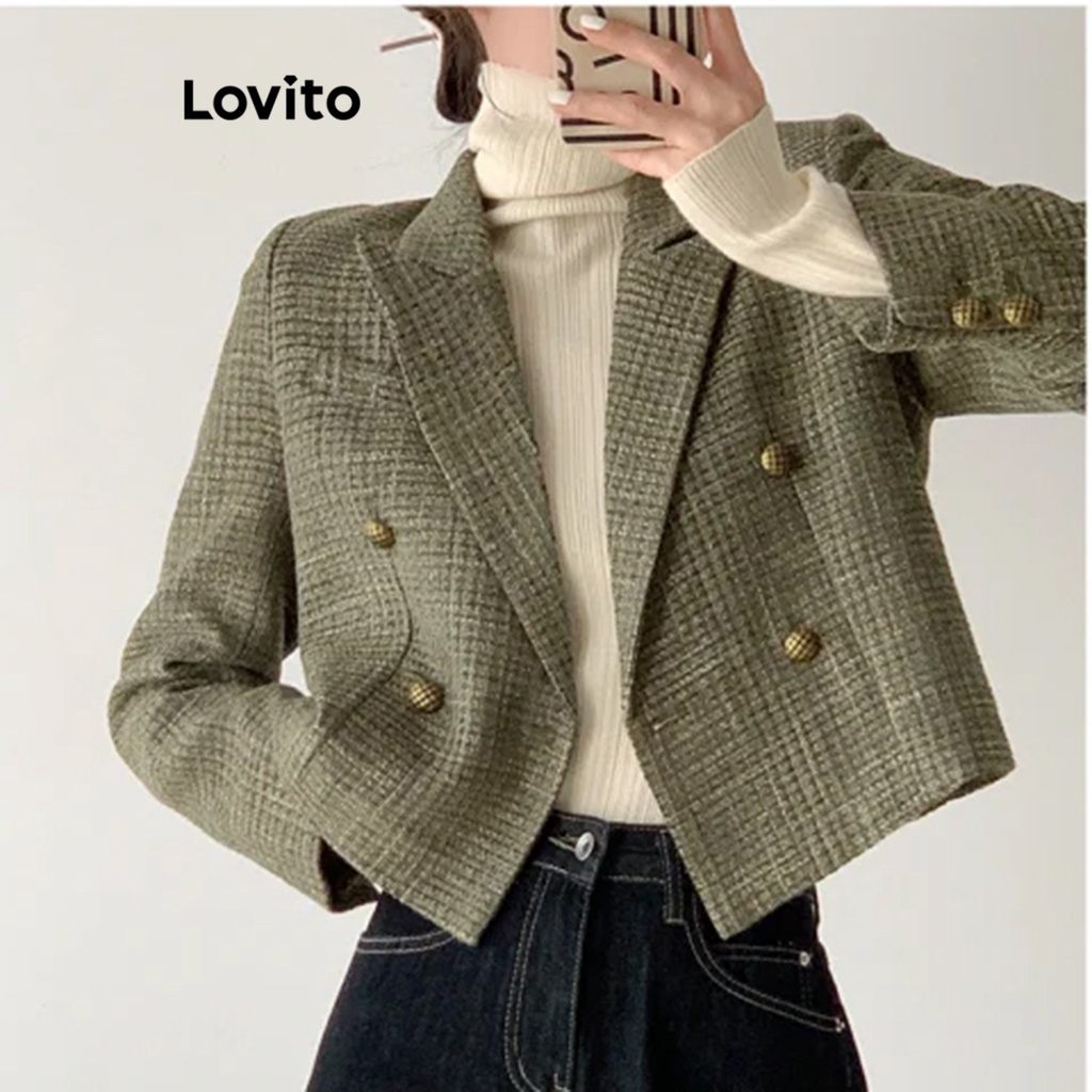 Lovito Áo blazer hai nút trơn thanh lịch cho nữ LNE27218 (Màu xanh lá)
