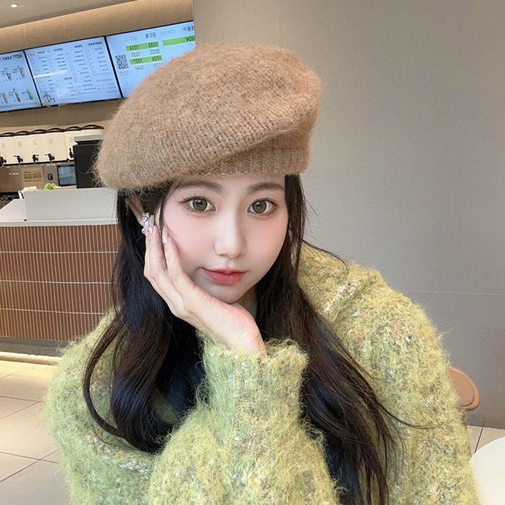 Lacyes Mũ beret Len Dệt Kim Màu Trơn Phong Cách Thời Trang harajuku retro