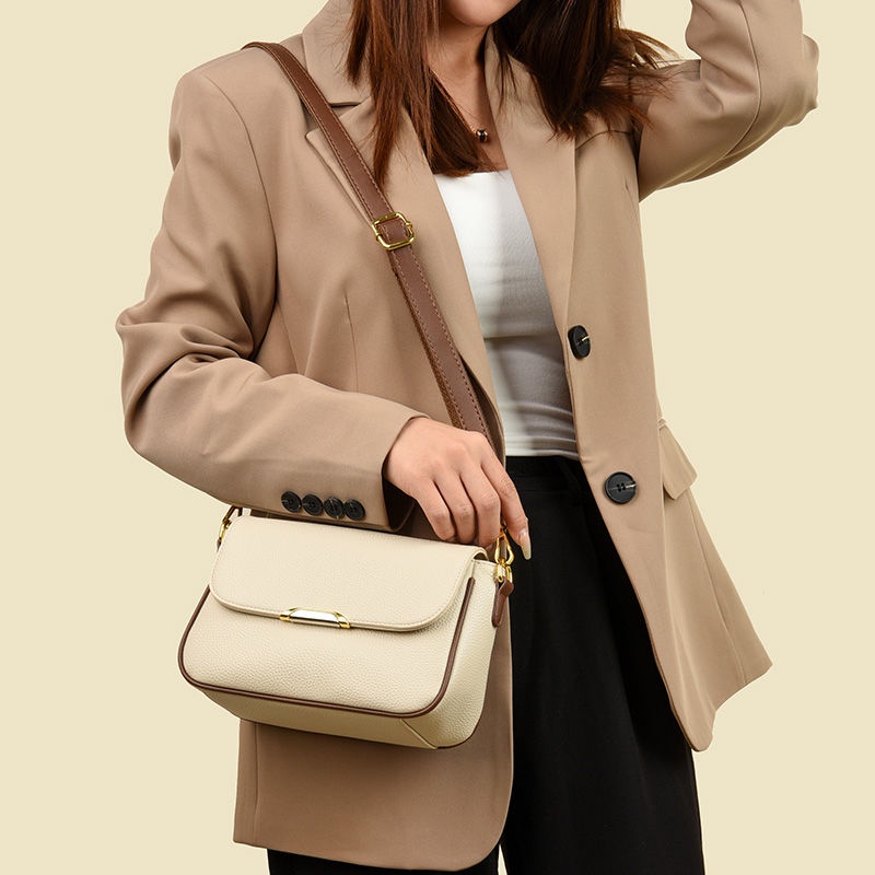 Túi Đeo Chéo Da Thật Dáng Vuông Nhỏ Màu Trơn Đơn Giản Dễ Phối Đồ Thời Trang Cho Bạn Gái