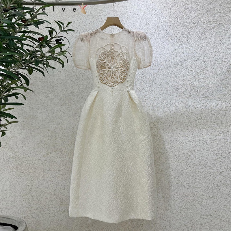 【S-XL】 Đầm Ren Thêu Đính Hạt Phong Cách Pháp Thời Trang Xuân Hè Hàng Mới Dành Cho Bạn Nữ Mặc Đi Dự Tiệc 1374
