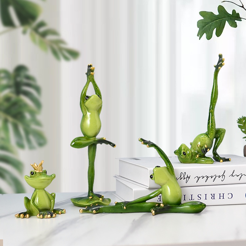 Bộ Tượng Ếch Tập yoga Để Bàn Trang Trí Phòng Khách / Phòng Ngủ