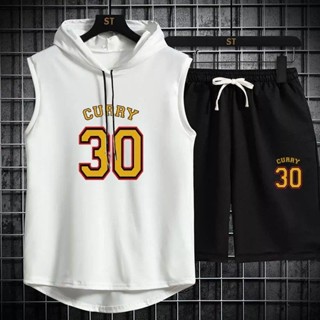 Bộ Đồng Phục Bóng Rổ Mùa Hè Phong Cách Mới Cho Nam Set Đồ Thể Thao Có Áo Hoodie Sát Nách Phối Quần Short In Chữ curry 30 Thời Trang Cá Tính