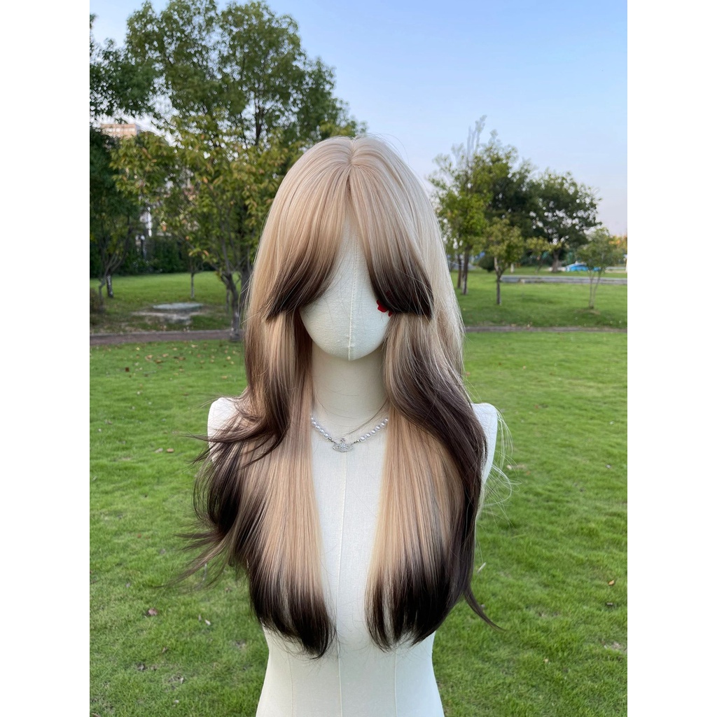 Bộ Tóc Giả Dài Nhuộm Màu Vàng Đen Phong Cách paris Âu Mỹ Cho Nữ