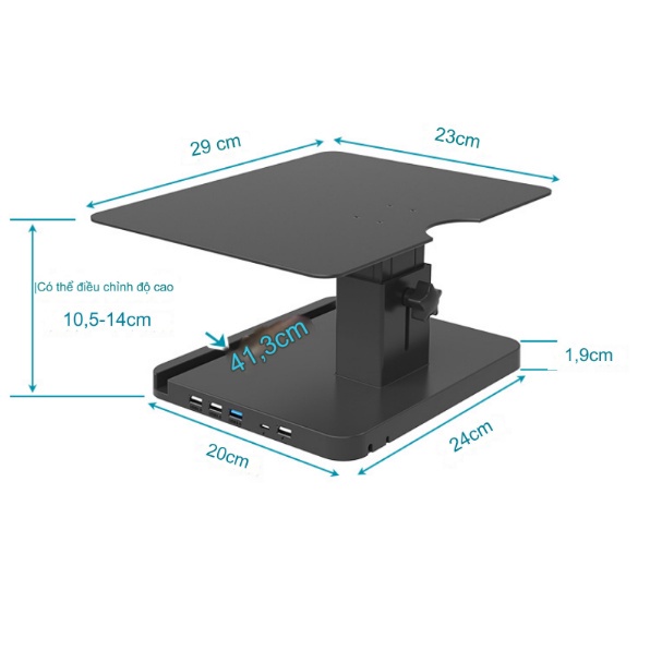 Euro Home - Bàn Kê Màn Hình Điều Chỉnh Nâng Hạ Steel Carbon USB Bus