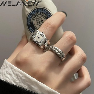 Nhẫn đeo tay kiểu đồng hồ bạc cổ điển có thể điều chỉnh cho nam nữ