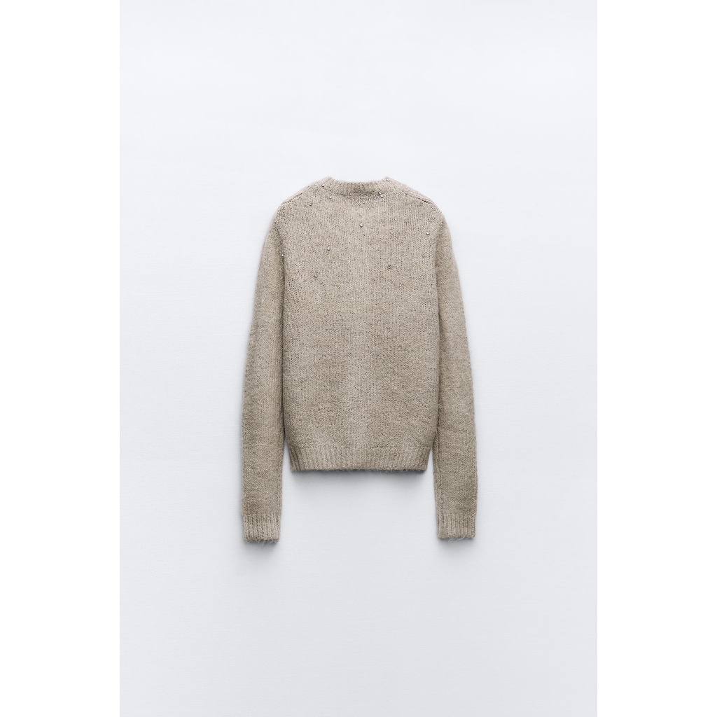 Zara za Áo sweater Cổ Tròn Tay Dài Đính Hạt Cườm Đá Trang Trí Thời Trang 9598297 500