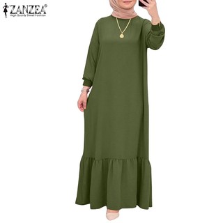 Zanzea Đầm Dài Đuôi Cá Tay Dài Cổ Tròn Thời Trang Cho Phụ Nữ Hồi Giáo