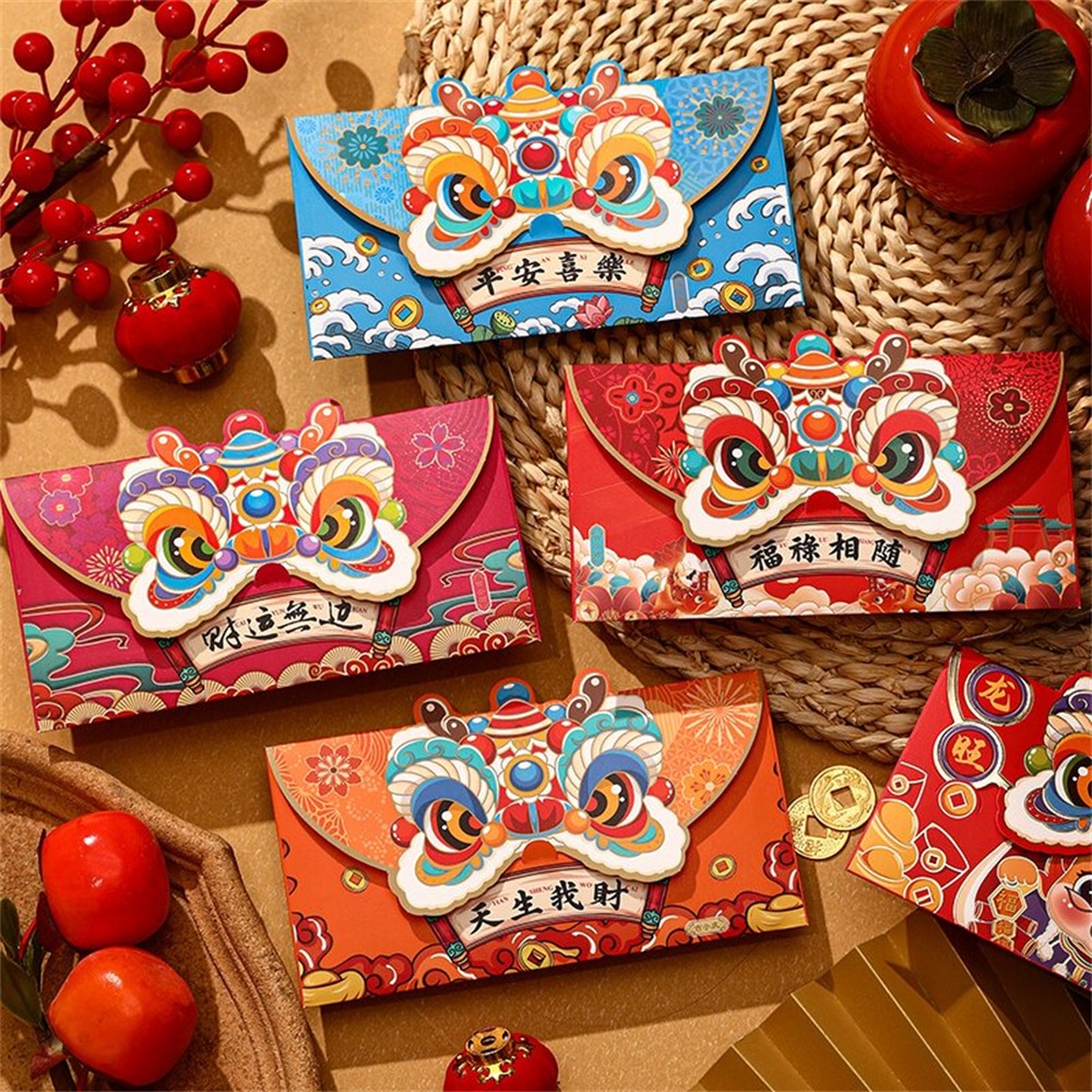 Bộ 4 Bao Lì Xì Đỏ Đóng Dấu Năm Mới 2024 In Hình Rồng