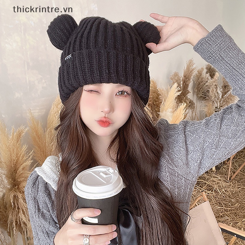 Mũ Len Dày Dặn Đính Tai Mèo Dễ Thương y2k
