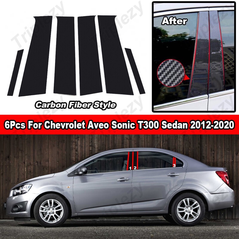 Bộ 6 Miếng Dán Màu Đen Bóng Trang Trí Cửa Xe Hơi chevrolet aveo sonic sedan t300 2012-2020