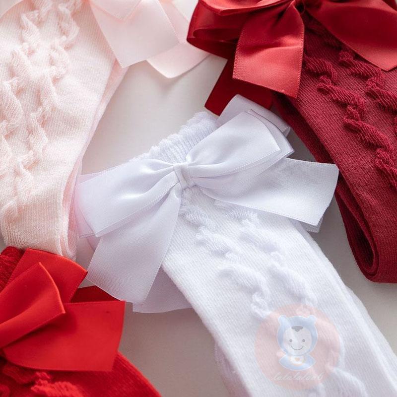 Laa6-trẻ Em Gái Vớ Dài Đến Đầu Gối Màu Trơn Thắt Nơ Dễ Thương