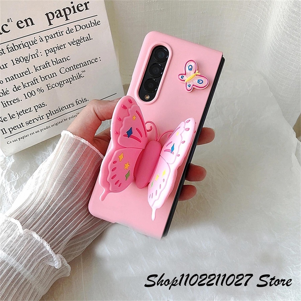 Dễ Thương Ốp Điện Thoại Màu Trơn Có Giá Đỡ Hình Bướm Cho samsung galaxy z fold 5 4 3 2 5g fold4 z fold5 zfold5 z fold4 fold3