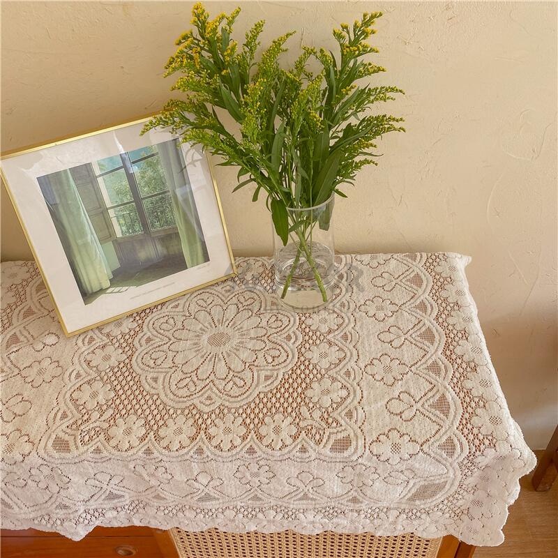 Khăn Trải Bàn Ren Rỗng Nhỏ Trong Phong Cách Hàn Quốc đơn Giản Bàn Cà Phê Bàn ​​tròn Khăn Trải Bàn Hình Chữ Nhật SG DECOR