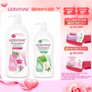Combo 2 Sữa tắm trắng da hương nước hoa Gervenne Dâu Tây Bạch Tuyết và Lily Hồng 900g & Kiwi và Bạch Trà 450g