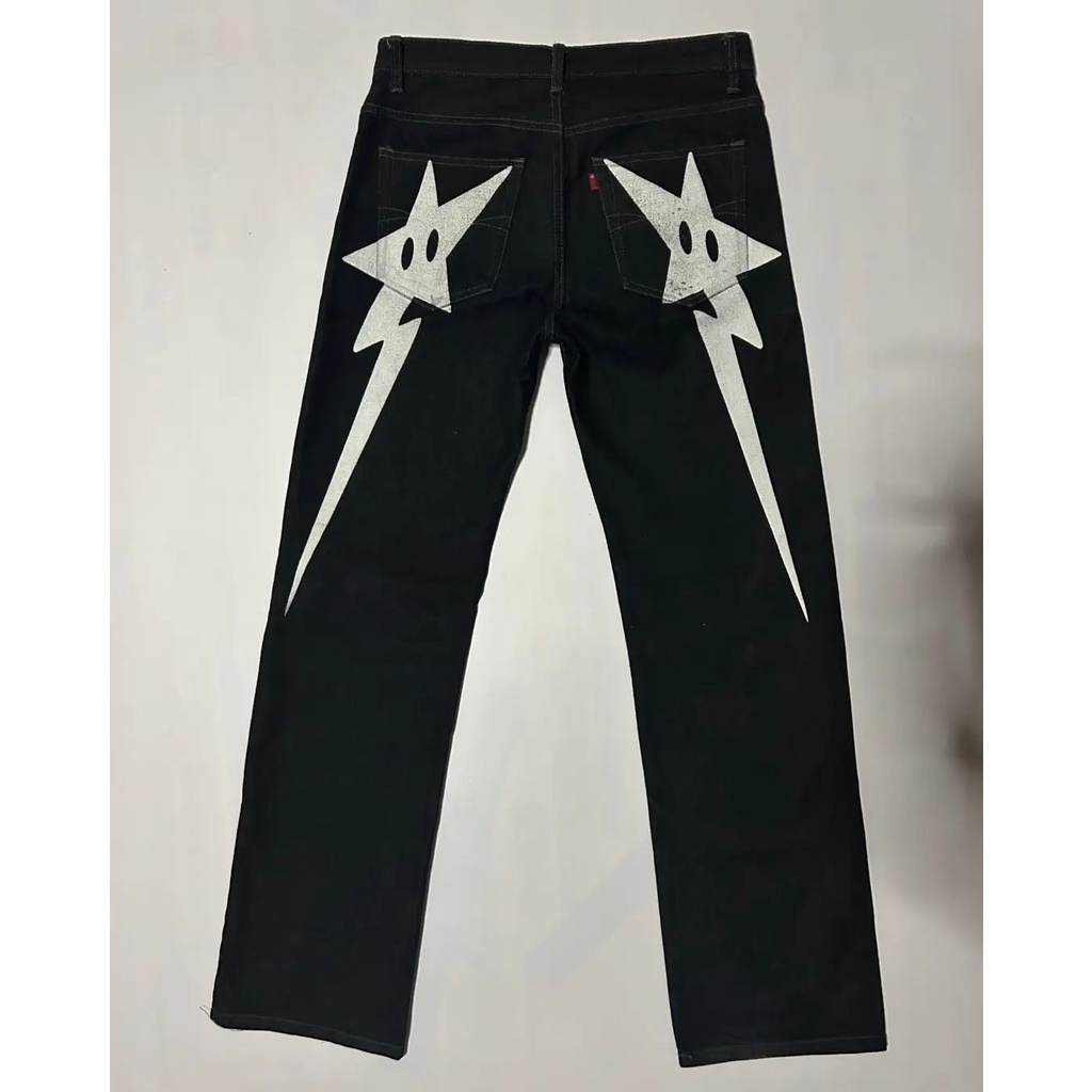 Quần baggy jeans Đen Ống Rộng In Hoạ Tiết Ngôi Sao Phong Cách Thời Trang harajuku Dành Cho Nam Và Nữ y2k