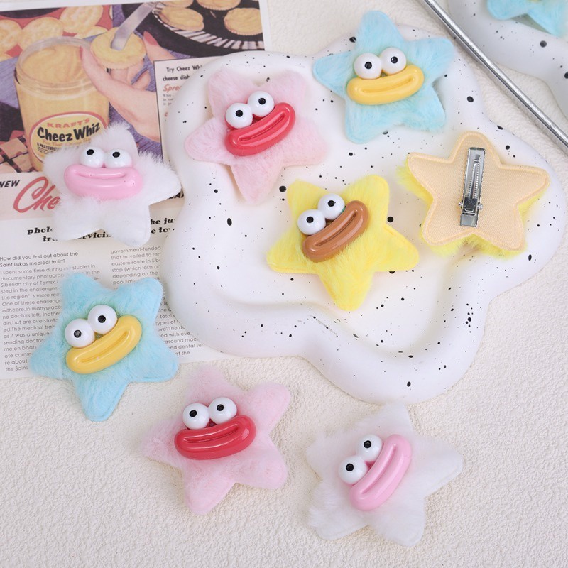 Kẹp Tóc Hình Búp Bê Mắt Ngôi Sao Năm Cánh / Kẹp Tóc Lông Xù Ngọt Ngào Thời Trang Mùa Đông / Phụ Kiện Tóc Hình Ngôi Sao Nhiều Màu Sắc