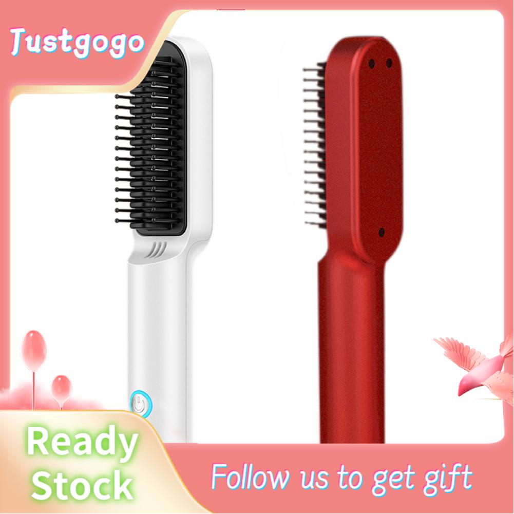 Justgogo Electric Straightener Comb Mini Portable Fast Heating Recharg