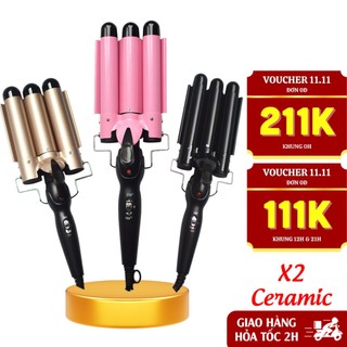 Máy uốn tóc xoăn sóng 3 trục dập sóng nước, máy uống làm tóc đẹp chuẩn salon size 22mm, 25mm