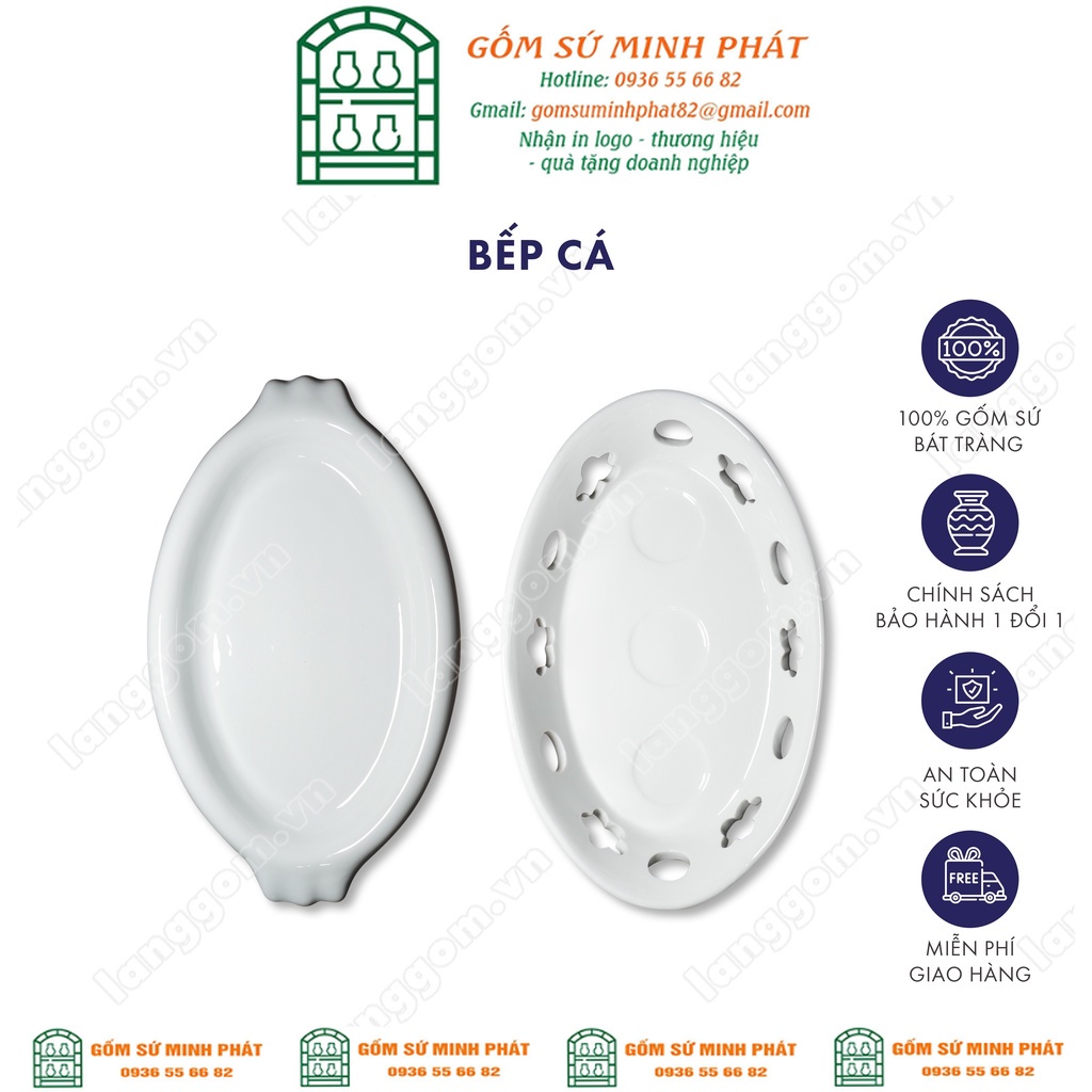 Bếp cồn sứ trắng hình cá đun nóng thức ăn bằng cồn nến _ gốm sứ Bát Tràng