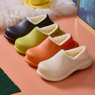 Chống thấm nước dép bông đi trong nhà có lót lông dép bánh mì đế độn cao 5cm