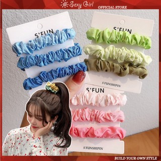 Set 3 Dây Cột Tóc Vải Co Giãn Thời Trang Vintage Cho Nữ